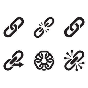 Collection of six chain link icons in various states of connection and disconnection