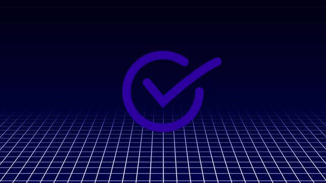 blue color check mark icon on black background. glowing tik mark icon animation.4k