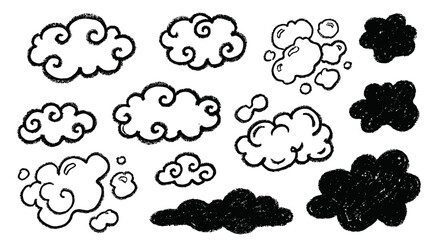 Fototapeta premium Hand drawn black cloud shapes and organic bubble doodles