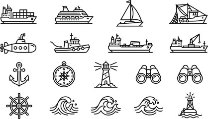 Silhouette of nautical icons on isolated transparent background © mdkamran