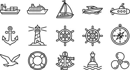 Nautical icons silhouette isolated on transparent background © mdkamran