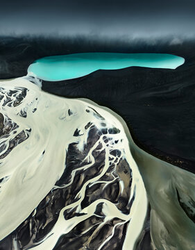 lac Skyggnisvatn et les m&eacute;andres glaciaires des Hautes Terres