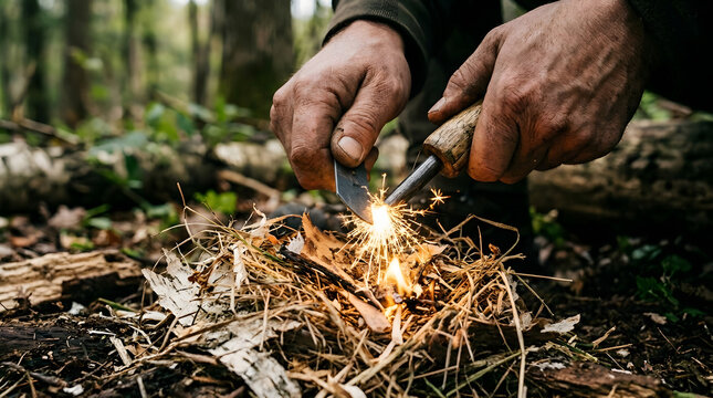 Bushcraft survival skills starting a fire with a ferro rod and knife
