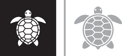Turtle icon set with hexagonal shell pattern and flippers in minimalist flat vector design for marine life branding © RezaVya 01