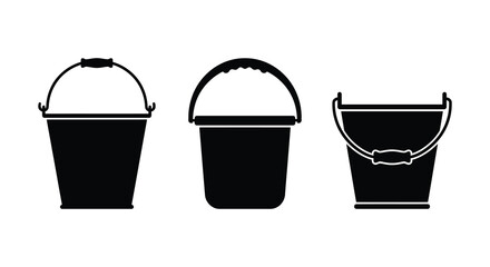 Black silhouette of three different shaped buckets against a white background © APIM02SN