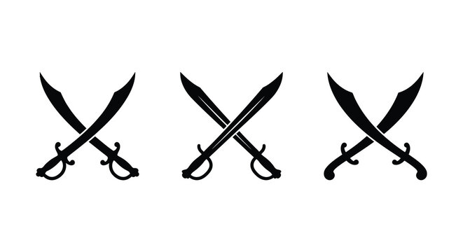 Three Crossed Pirate Sabers Silhouette Against A White Background Historical Weaponry