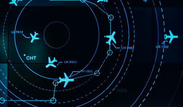Modern Air Traffic Control Radar Screen with Aviation Flight Tracking Interface