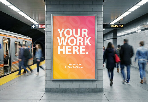 Poster Mockup on the wall in the subway