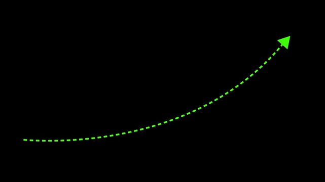 Up arrow growth direction icon with Yellow dotted line animation on Black background. dot arrows icon sign animated