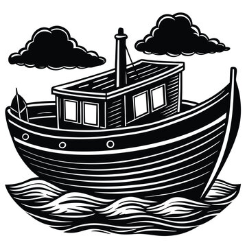 Silhouette of traditional Bangladeshi nouka boat for cultural river life and heritage art