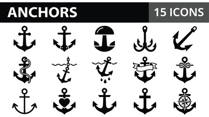 Set of Nautical Anchor Icons and Symbols for Marine and Maritime Themes © Mahraz