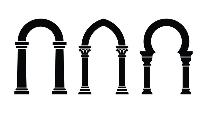 Architectural arches with columns black silhouette on a white background design