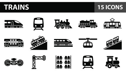 Collection of Diverse Train and Transportation Icons © Mahraz