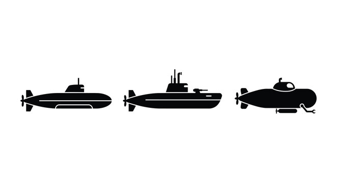 Submarine Silhouettes On White Background A Collection Of Naval Vessel Shapes