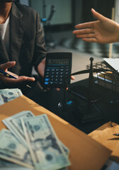 Fototapeta premium Lawyer explained to the client about the law that must be brought against the court case.