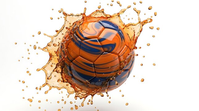 Volleyball with orange liquid splash