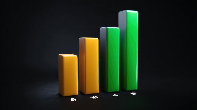 Bar graph business chart financial analysis growth profit percentage colorful 3D bar graph showing business growth and profit