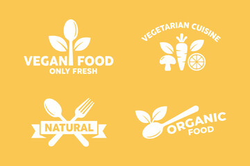 Obraz premium Vegan food logos, organic cuisine labels, natural eating icons, vegetarian symbols
