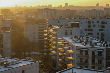 Obraz premium Warsaw residential area during golden sunrise