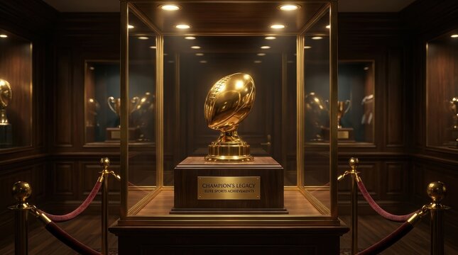 American Football Trophy in Glass Display Case &ndash; Championship Legacy, Prestige Award Showcase