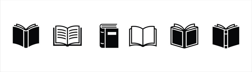 Open book icon set for education library or reading literature
