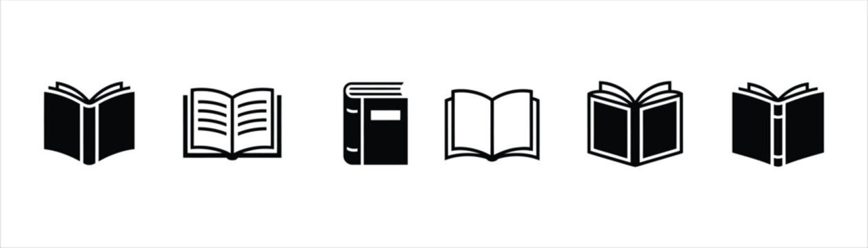 Open book icon set for education library or reading literature