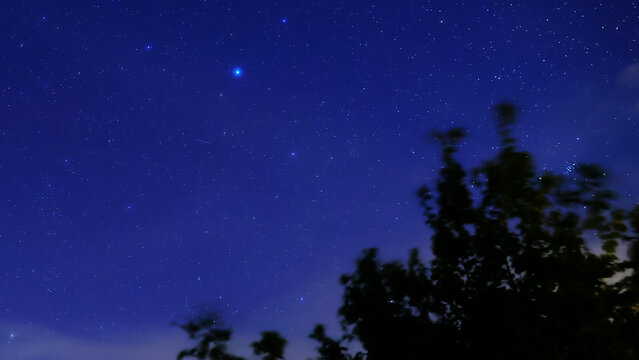 Planet conjunction, Milky Way stars and landscape scenery silhouettes.