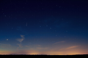 Obraz premium Planets, Milky Way stars and landscape scenery silhouettes.