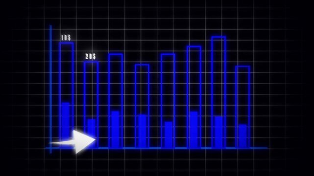 Neon blue bar graph animation. Animated data technology business finance abstract background looping motion graphics modern digital presentation visuals financial growth success progress statistics.
