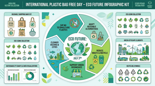 Eco future infographic kit for international plastic bag free day