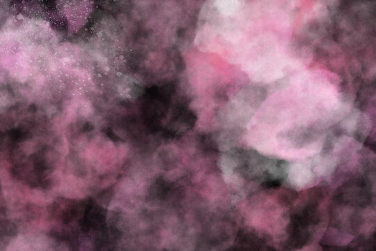 水彩風幻想的な宇宙 ピンク ダーク背景テクスチャのイラスト/ Fantasy galaxy pink watercolor black background texture illustration