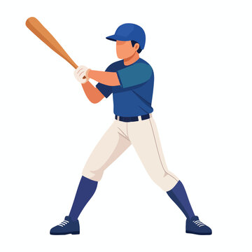 Man in blue uniform swings baseball bat in stadium