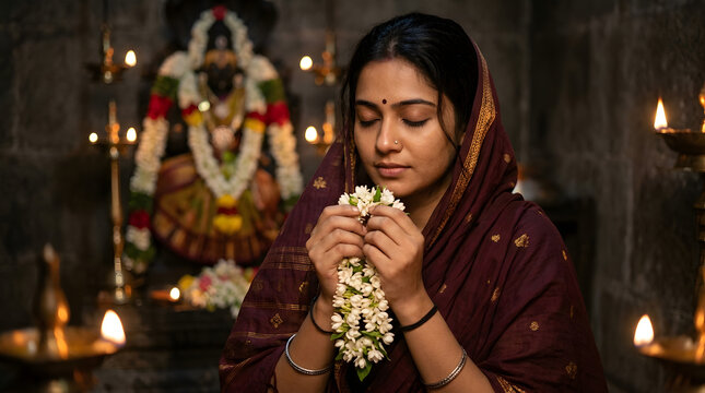 Nirjala ekadashi devotee praying to lord vishnu in a sacred temple