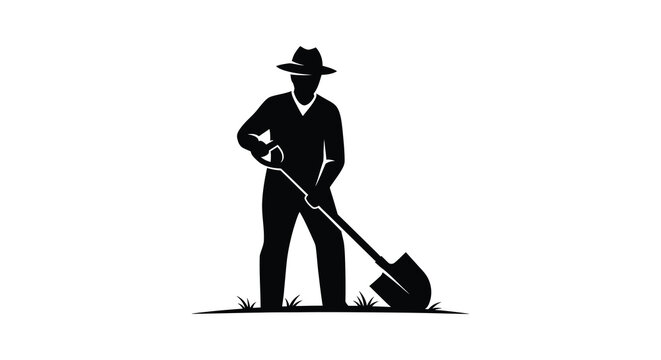 Farmer Silhouette With Shovel Black And White Graphic Design