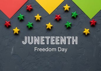 Juneteenth Freedom Day with Colorful Stars on Dark Background Banner