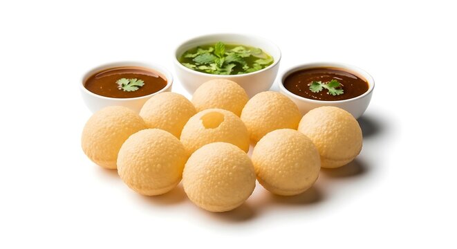 Gol gappa pani puri served in bowls isolated on white background