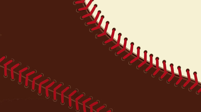 Close Up Baseball Lacing Illustration on Brown Leather Background with Copy Space, Website Banner for Sports Marketing, Athletic Branding, and Youth League Competition