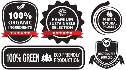 Obraz premium Set of Eco Friendly Organic Product Certification Seals and Sustainability Labels