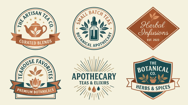 Vintage herbal tea and apothecary logo designs