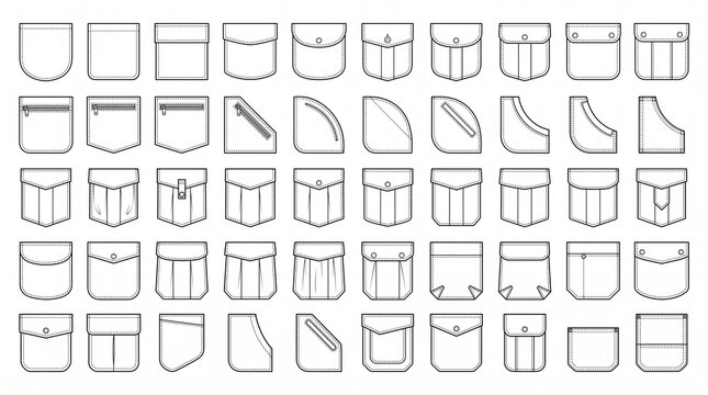 Collection of Pocket Shapes for Fashion Technical Drawings and Apparel Design - Vector Patch Pockets Set