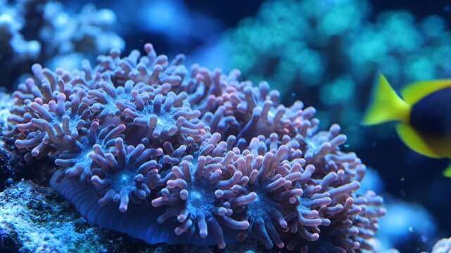 Close-up of coral polyps moving with ocean current