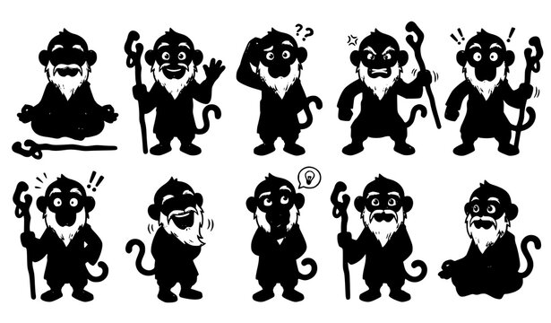Cute Monkey Character Silhouette Collection in Different Playful Poses