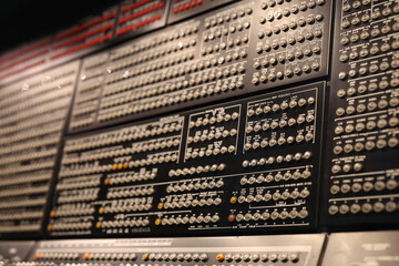 Fototapeta premium Retro Mainframe Computer Control Panel with Switches and Indicator Lights