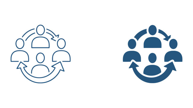 Business team communication and knowledge exchange icon set with circular arrow flow