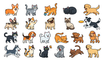 Fototapeta premium Cute Cartoon Dog Breeds Collection with Different Puppy Characters and Poses