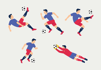 Obraz premium Soccer Players Action Set with Goalkeeper Save Flat Illustration