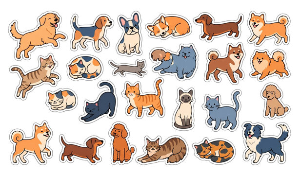 Adorable Domestic Dog Character Set with Various Breeds and Expressions