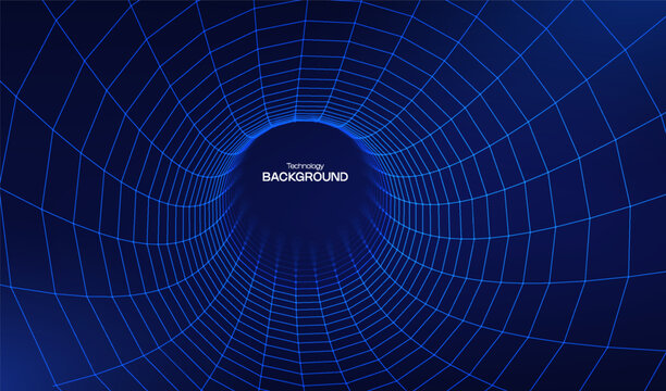 Grid 3d time for tunnel wireframe wormhole and vortex perspective pattern. Background tech warp for abstract shape tube and portal space funnel. Grid lattice science for tunnel technology.