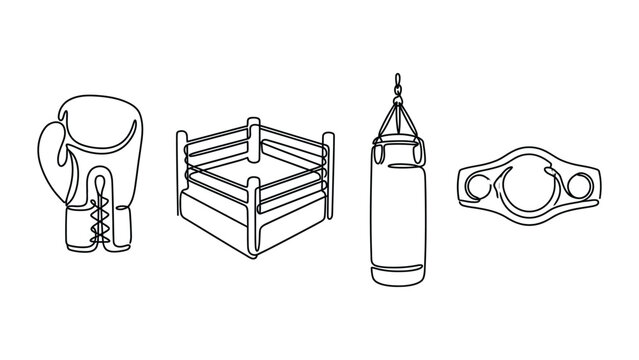 Boxing gear set continuous line art illustration.