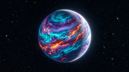 Fototapeta premium Volcanic alien planet with glowing lava cracks in deep space